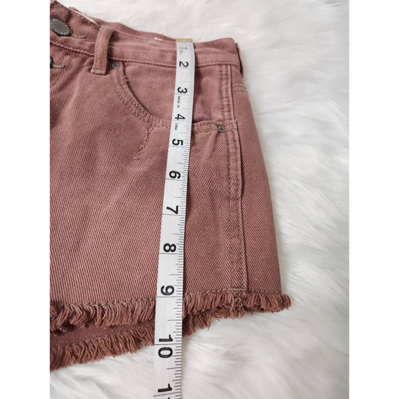 Bullhead Womens Cut Off Denim Shorts Pink Distressed High Rise Button Fly 25 - Picture 4 of 7